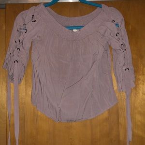 Blush pink off the shoulder shirt